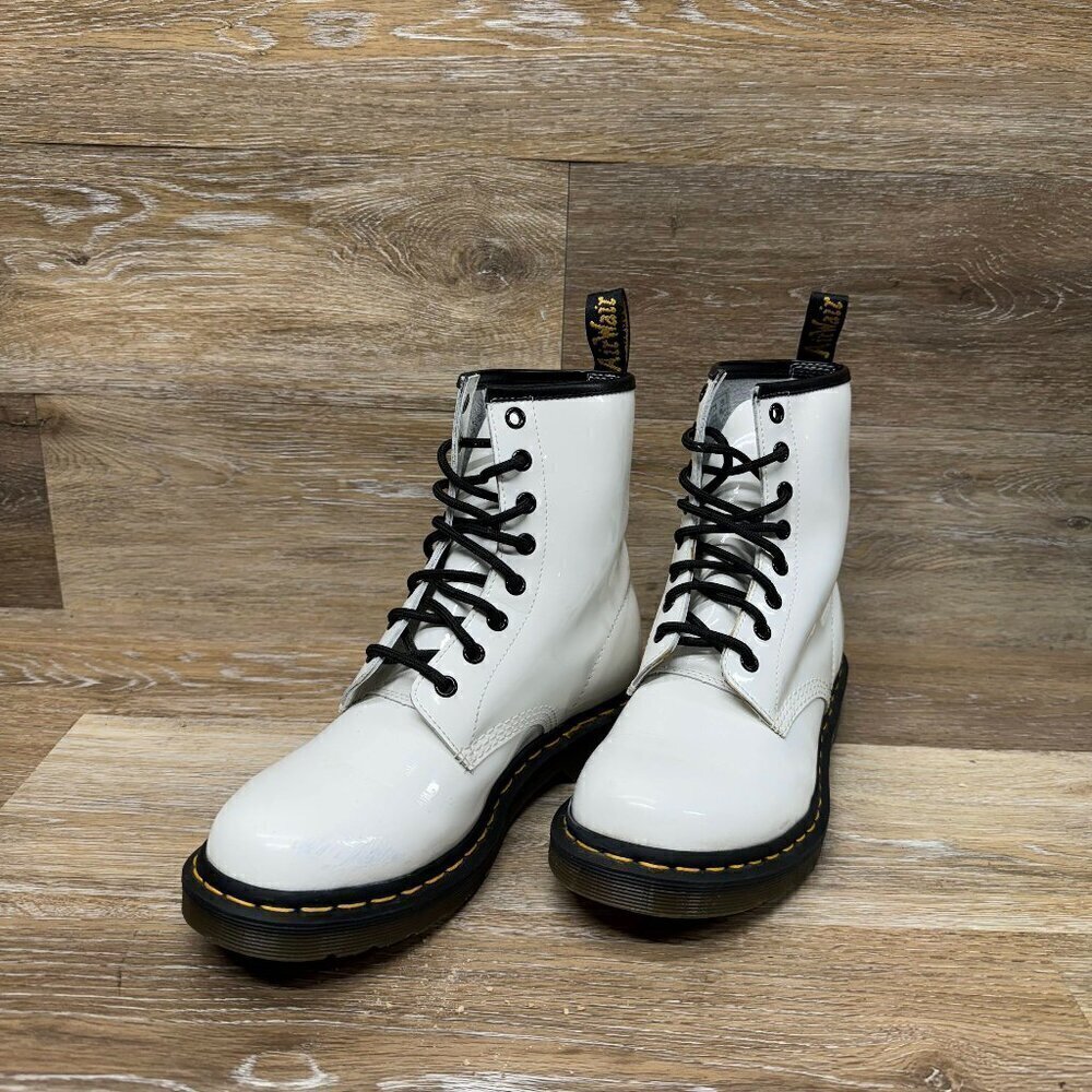 Dr. Martens White Patent Leather Combat Boots Women's Size 9